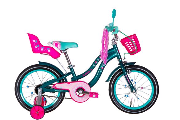 Велосипед сталь 16 Formula FLOWER PREMIUM рама-8.5" темно-зелений з багажником для ляльок з корзиною Pl з крылом St 2024