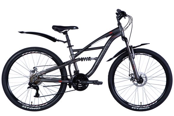 Велосипед сталь 26" Discovery TRON двопідвіс DD рама-15" сріблясто-чорний (матовий) з крилом Pl 2024
