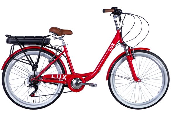 Велосипед з електроприводом 26" сталь Dorozhnik eLUX AM рама-17" 36B 12.5А*г з кріпл. до багажн. 500Вт задн. червоний з крылом St 2024