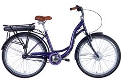 Велосипед з електроприводом 26" сталь Dorozhnik eAQUAMARINE рама-17" 36B 12.5А*г з кріпл. до багажн. 350Вт перед. темно-фіолетовий з крылом St 2024