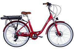 Велосипед з електроприводом 26" алюміній Dorozhnik eRUBY AM рама-17" 48B 12.5А*г з кріпл. до багажн. 500Вт задній червоний з крылом St с фонарем 2024