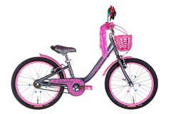 Велосипед сталь 20 Formula CHERRY под трещотку рама-10" темно-сiрий з рожевим з корзиною Pl з крылом Pl 2024