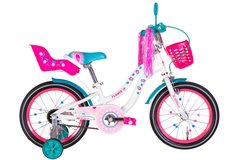 Велосипед сталь 16 Formula FLOWER PREMIUM рама-8.5" білий з рожевим та бірюзовим з багажником для ляльок з корзиною Pl з крылом St 2024
