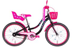 Велосипед сталь 20 Formula FLOWER PREMIUM гальмівна рама-10" чорний з рожевим з багажником для ляльок з корзиною Pl з крылом St 2024