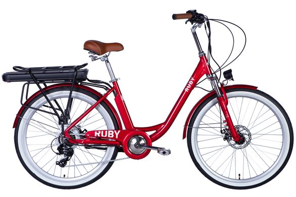 Велосипед з електроприводом 26" алюміній Dorozhnik eRUBY AM рама-17" 36B 17.5А*г з кріпл. до багажн. 500Вт задній червоний з крылом St с фонарем 2024